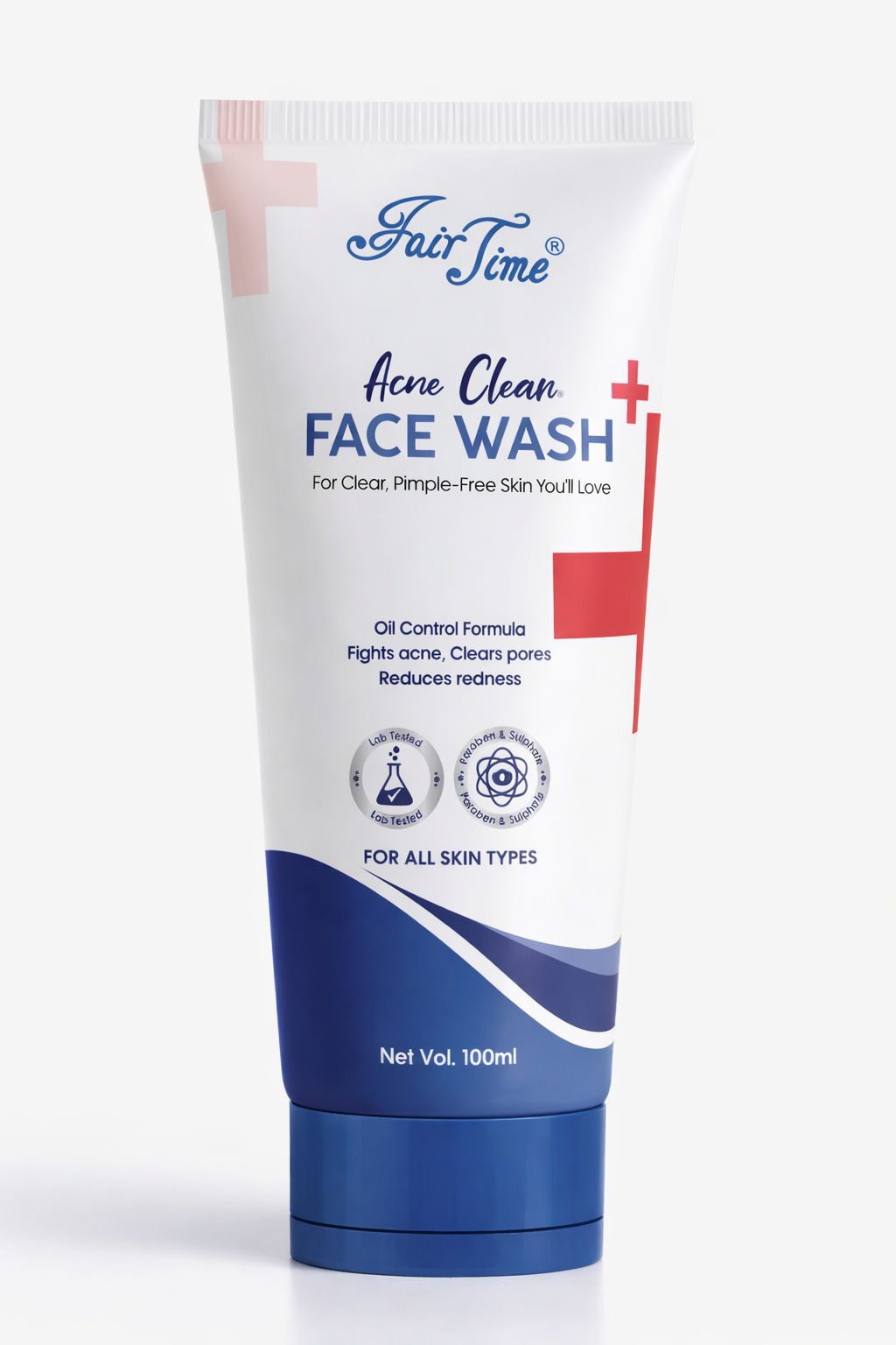 Fair Time Acne Clean Face Wash tube on a white background