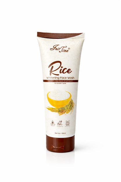 Tube of Rice Whitening Face Wash on a white background