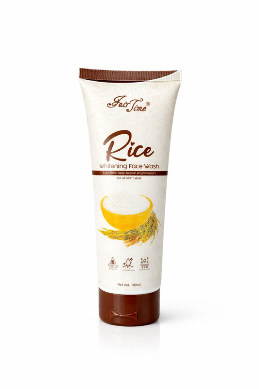 Tube of Rice Whitening Face Wash on a white background